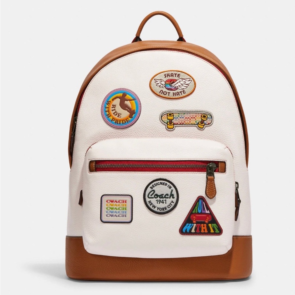 Gently Used Coach White and Tan Backpack with Leather Accents